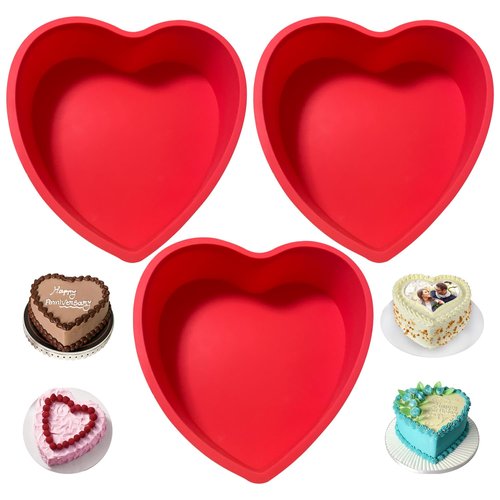 Heart Shaped Cake Pans, 3pcs 8 Inch Silicone Cake Pan for Baking, Heart Molds Silicone Non-Stick Quick Release Suitable, Easy Clean