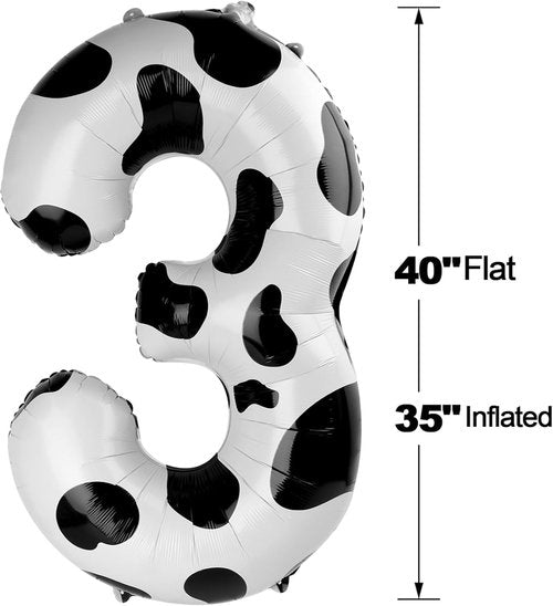 Cow Print Number 3 Balloon - 40 Inch Birthday Decoration for 3rd Year Old Party Supplies