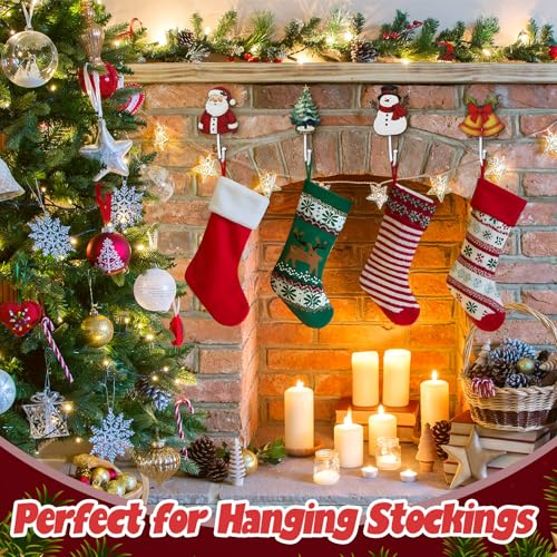 Yookeer 4-Piece Christmas Wall Hooks Stocking Holders – Santa, Snowman, Tree & Bell