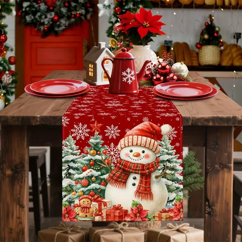 CQFusSTORE Christmas Snowman Gingerbread Table Runner 13x36 Inch Holiday Decor
