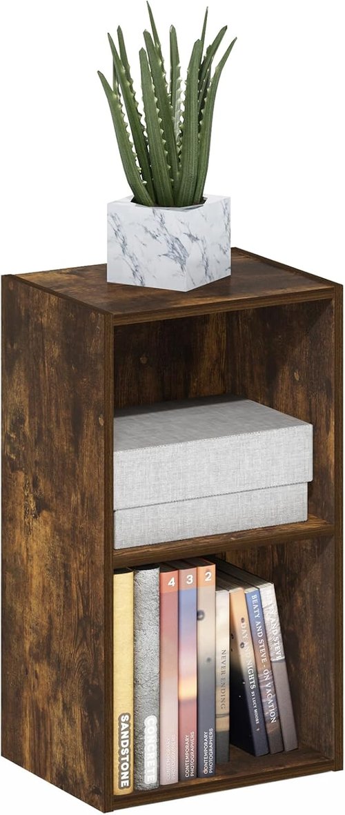 Furinno PASIR 2-Tier Modern Bookshelf - Open Shelves Bookcase in Amber Pine | Easy Assembly for Living Room, Bedroom, Home Office