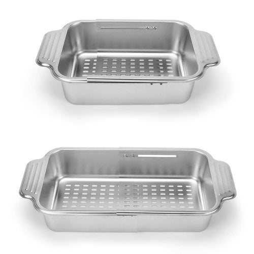 Collapsible Colander Strainer Basket, IEMIEBSHA Stainless Steel Extendable Kitchen Sink Accessories, Retractable Drain Basket for Fruit and Vegetable Wash, Drain Pasta and Dry Dishes