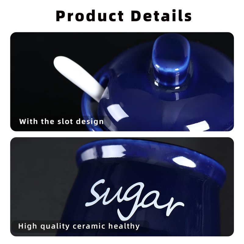 12oz Sugar and Salt Bowls with Lid and Spoon, Ceramics Condiment Pots,Seasoning Jar Spice Container for Kitchen,Dishwasher Safe (White)