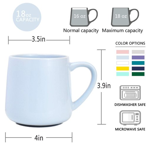 Bosmarlin Large Glossy Ceramic Coffee Mug, Tea Cup for Office and Home, 18 oz, Suitable for Dishwasher and Microwave(Blue, 1)