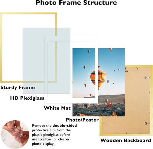 JCJMY 18x24 Picture Frame - Display 16x20 Photos with Mat or 18x24 Without Mat | Gold Finish
