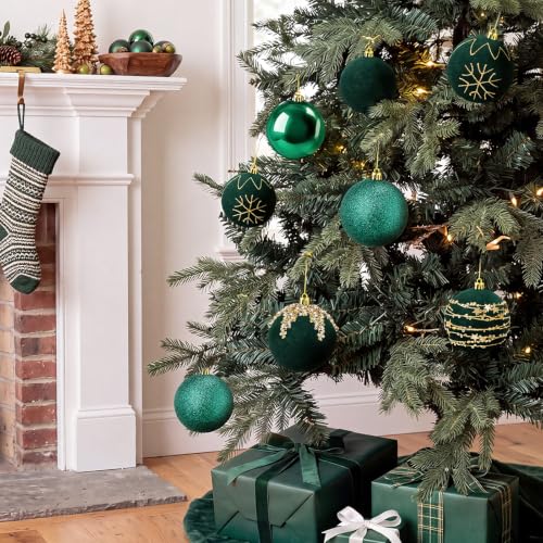 Syhood Dark Green Velvet Christmas Ball Ornaments Set - 12 Pcs 3.15 Inch Holiday Decor