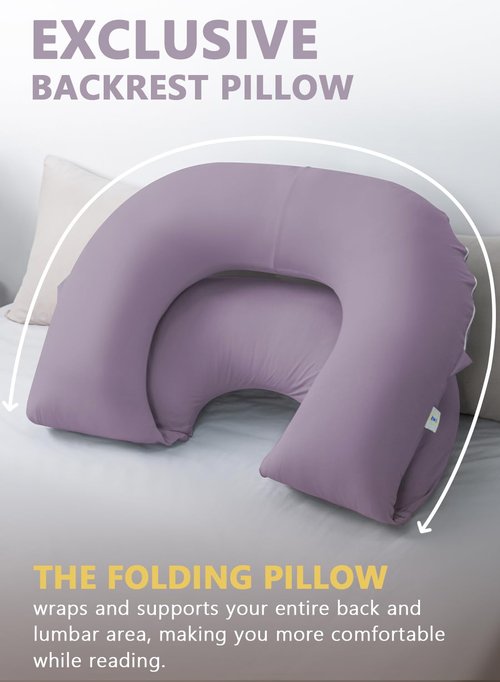 INSEN Reading Pillow, Back Pillow for Sitting in Bed and Couch, Gaming Pillow for Adults, Sit Up Support for Bed, Soft Cotton Jersey, Purple