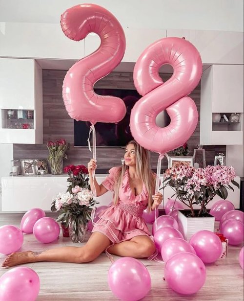 40 Inch Pearl Pink Birthday Balloons | 28 Number Balloons for Celebrations & Graduation Decor