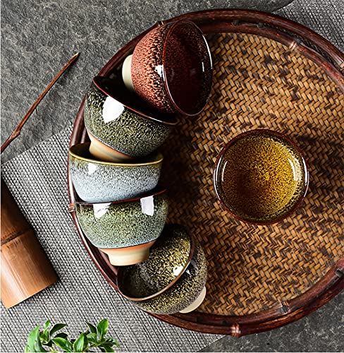 6pc Ceramic Kung Fu Tea Set with 6 Colors - Japanese Sake and Tea Cups, 2.1oz Capacity