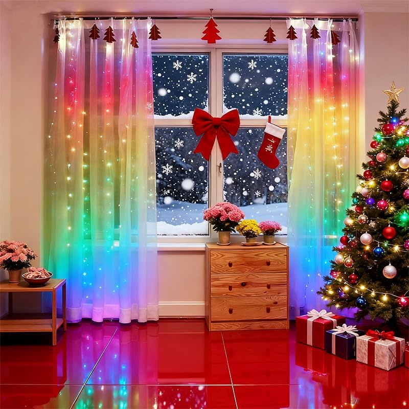 Skiennix 300LED Fairy Curtain Lights - 9.8x9.8Ft Warm White USB String Lights with Remote & Timer for Indoor/Outdoor Decor