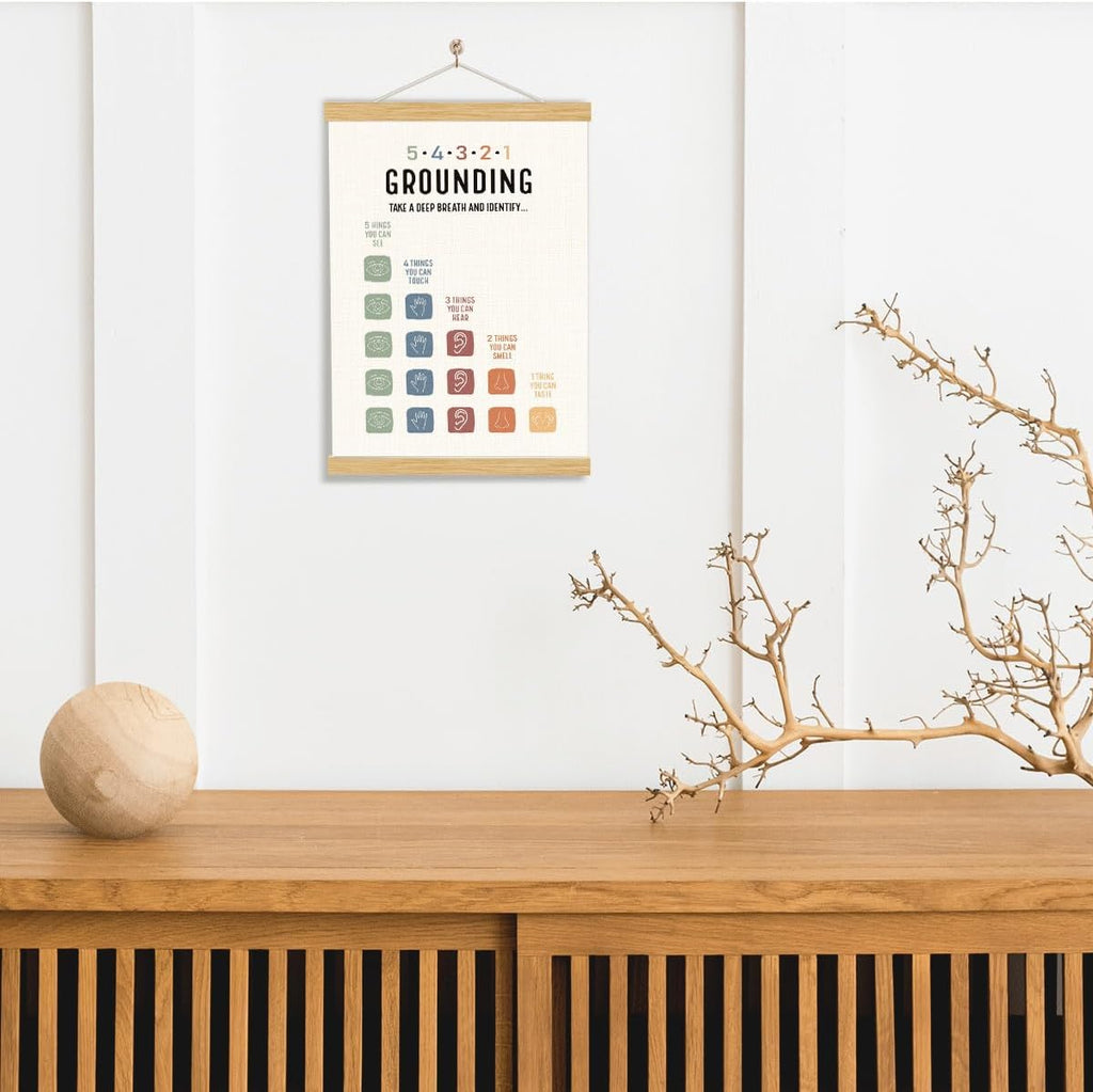 YGSDZY Grounding Technique Exercise Poster - Therapy Wall Art for Mental Health | Wood Hanger Decor