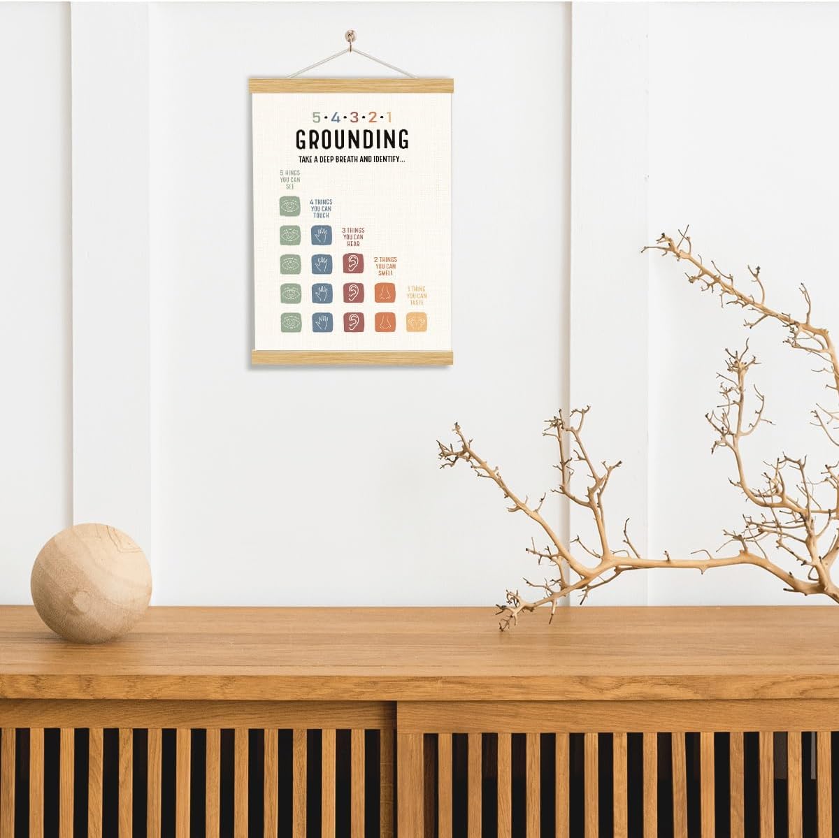 YGSDZY Grounding Technique Exercise Poster - Therapy Wall Art for Mental Health | Wood Hanger Decor