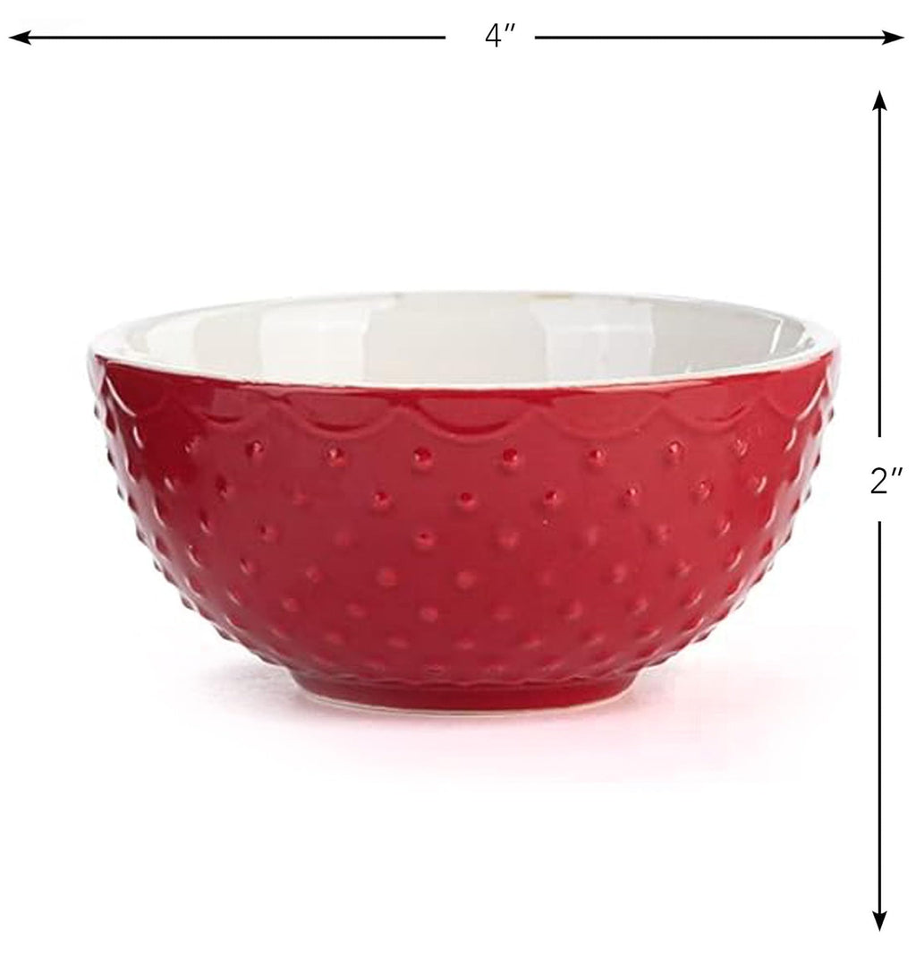 DEMDACO Full Of Cheer Red, Green, and White 7 Ounce Ceramic Christmas Baking Bowls Set of 3