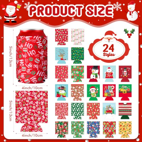 SiliFine Christmas Can Cooler Sleeves - Holiday Drink Insulators, 24 Pack