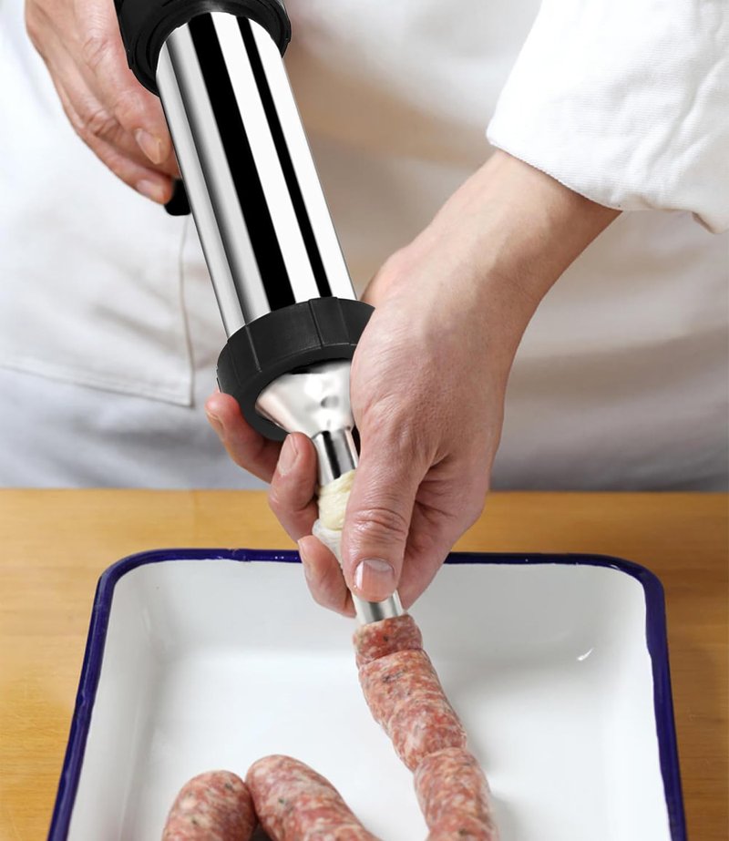 Jerky Gun for Ground Meat, Beef Jerky Making Kit, Stainless Steel Beef Jerky Gun Jerky Marker Sausage Stuffer, 1 LB Professional Jerky Gun Kits with 5 Nozzles, 2 Cleaning Brushes, Jerky Shooter