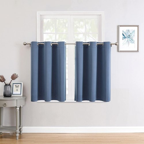 ChrisDowa Small Window Curtains - Grommet Thermal Insulated Room Darkening Panels (Stone Blue, 34 x 36 Inch)