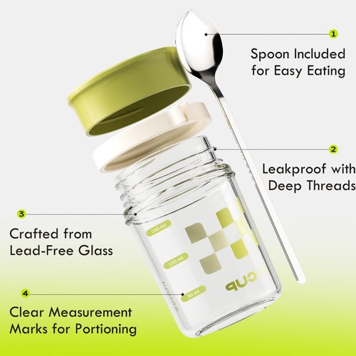 4 Pack Overnight Oats Jars,12oz Glass Canning Mason Jar with Airtight Lid and Spoon,Reusable Leakproof Overnight Oats Container for Chia Pudding,Cereal,Fruit,Milk,Salad,Yogurt Meal Prep(Green Yellow)