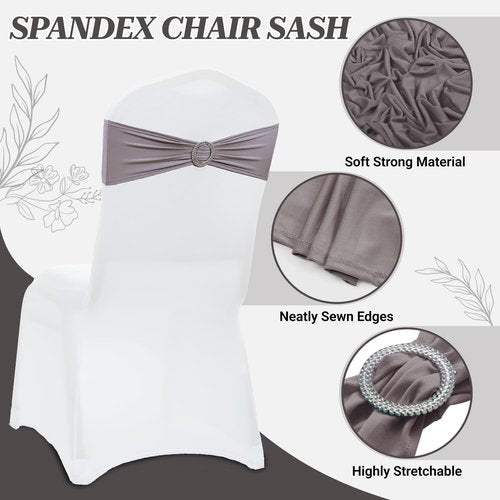 MDS Spandex Chair Sashes - Pack of 200 Universal Elastic Stretch Bows with Buckle Slider | Silver Gray