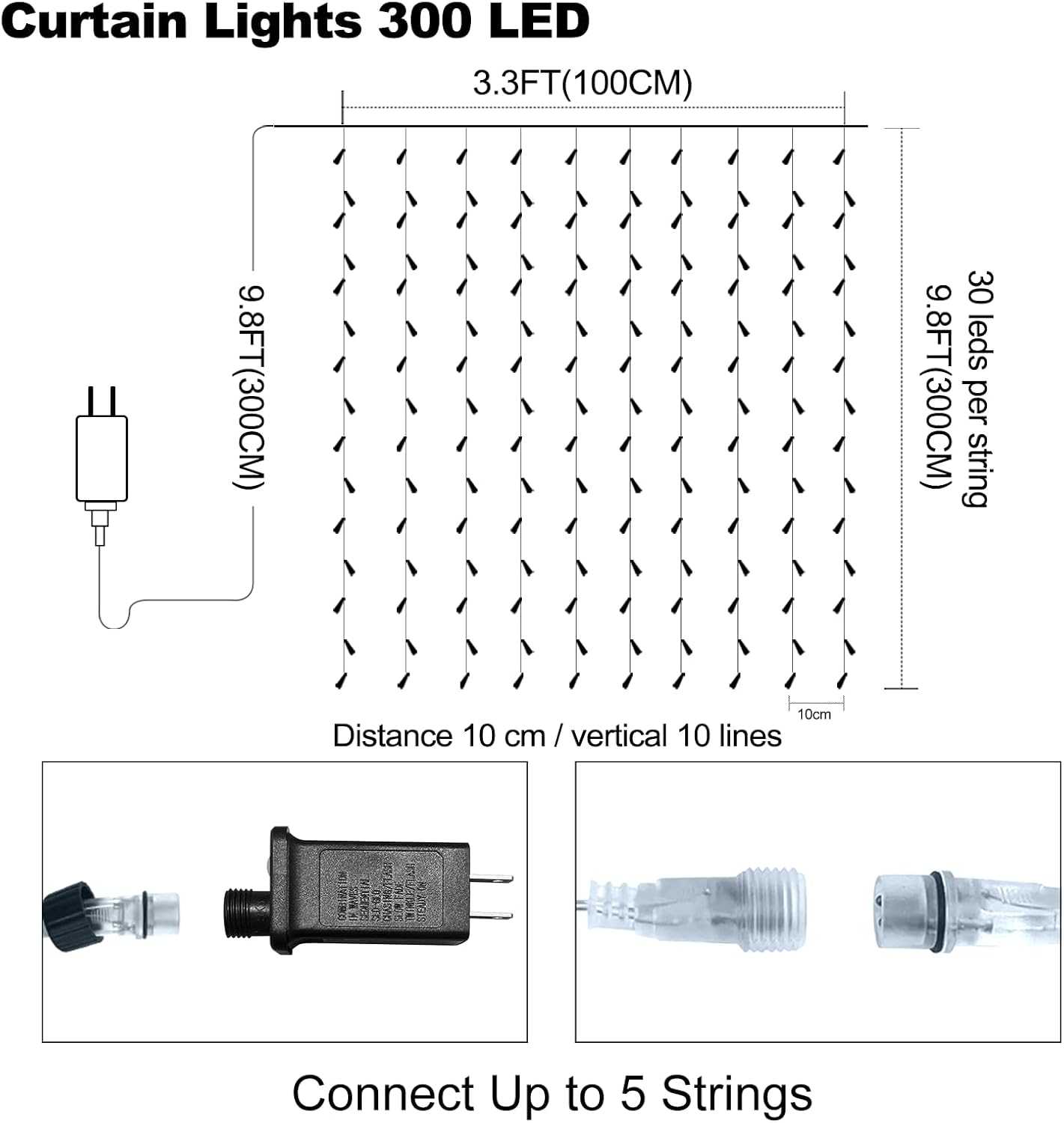 Skiennix 300 LED Curtain Lights - Connectable Fairy Lights with 8 Modes for Indoor/Outdoor Decor | Warm White