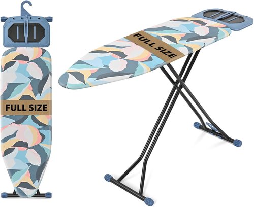 KINGBOARD Foldable Ironing Board - Heavy Duty Metal Panel with Rest | 7 Height Adjustable, 45 x 15, Deep Blue