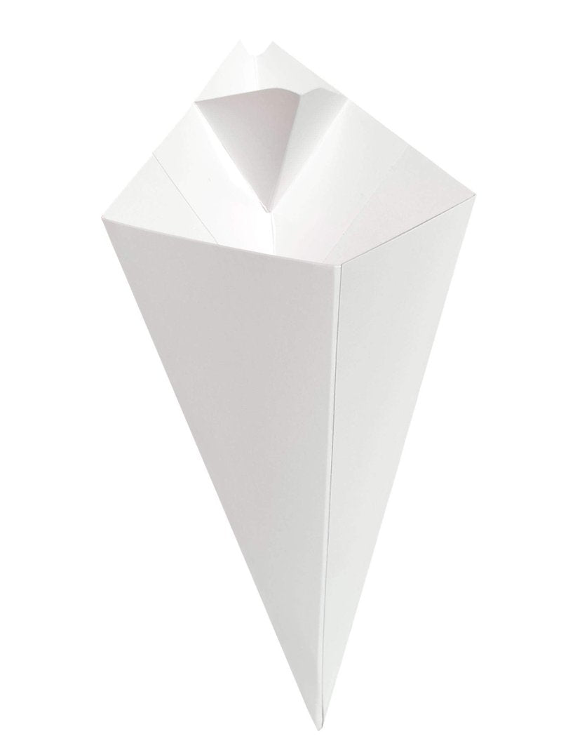 25 pcs Food Cones with Dip Pocket, Kraft Paper French Fries Cones with Dipping Sauce Compartment. (White)