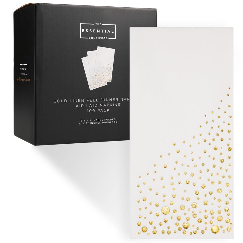 Stylish White and Gold Napkins for Party, 100 Linen Feel Disposable Dinner Napkins, 8.5x4.25" Gold Hand Towels for Bathroom, Cloth Like Linen Feel Guest Towels for Wedding, Reception or Event