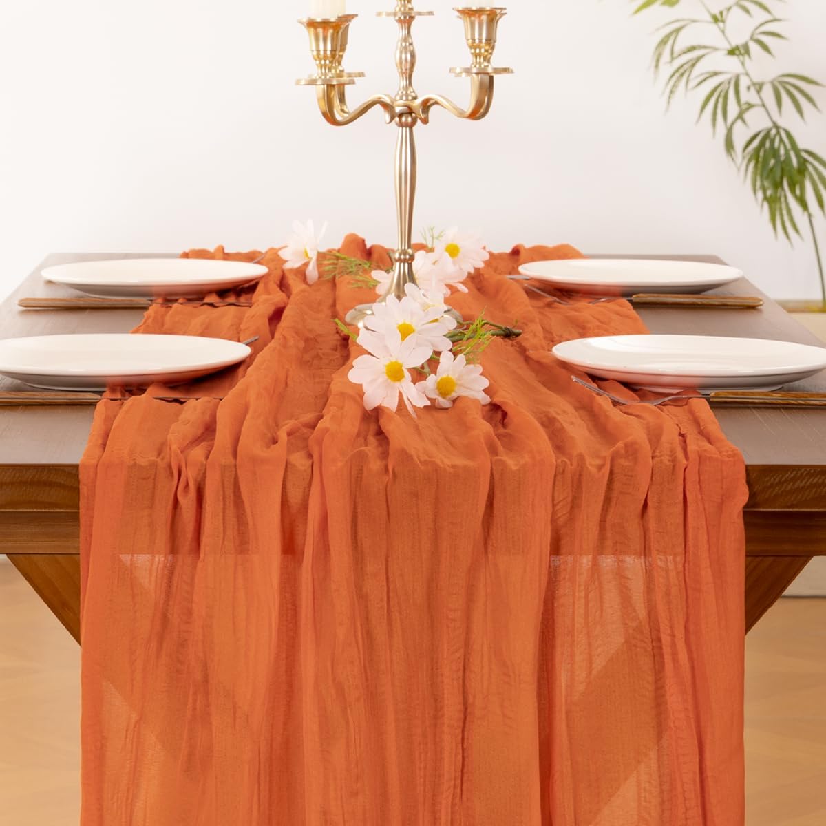 Socomi Cheesecloth Table Runner - 120 Inch Orange Gauze for Easter & Spring Decor | Boho Rustic Style