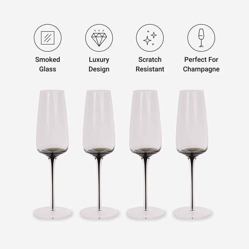 Aroma360 Hotel Collection - Dark Smoke Stem Clear Red Wine Glasses – Scratch-Resistant, Hand Wash Only – Set of 4