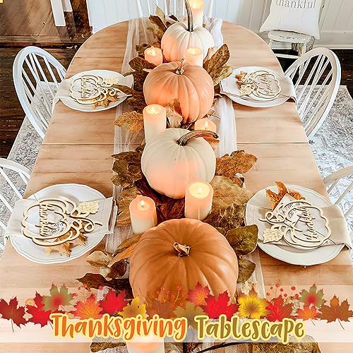 Sophena 12 Pack Large Thanksgiving Pumpkin Wood Place Card Decor - Grateful Fall Autumn Table Settings