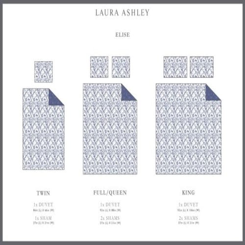 Laura Ashley Home - King Duvet Cover Set, Reversible Cotton Bedding with Matching Shams, Stylish Home Decor for All Seasons (Elise Medium Blue, King)