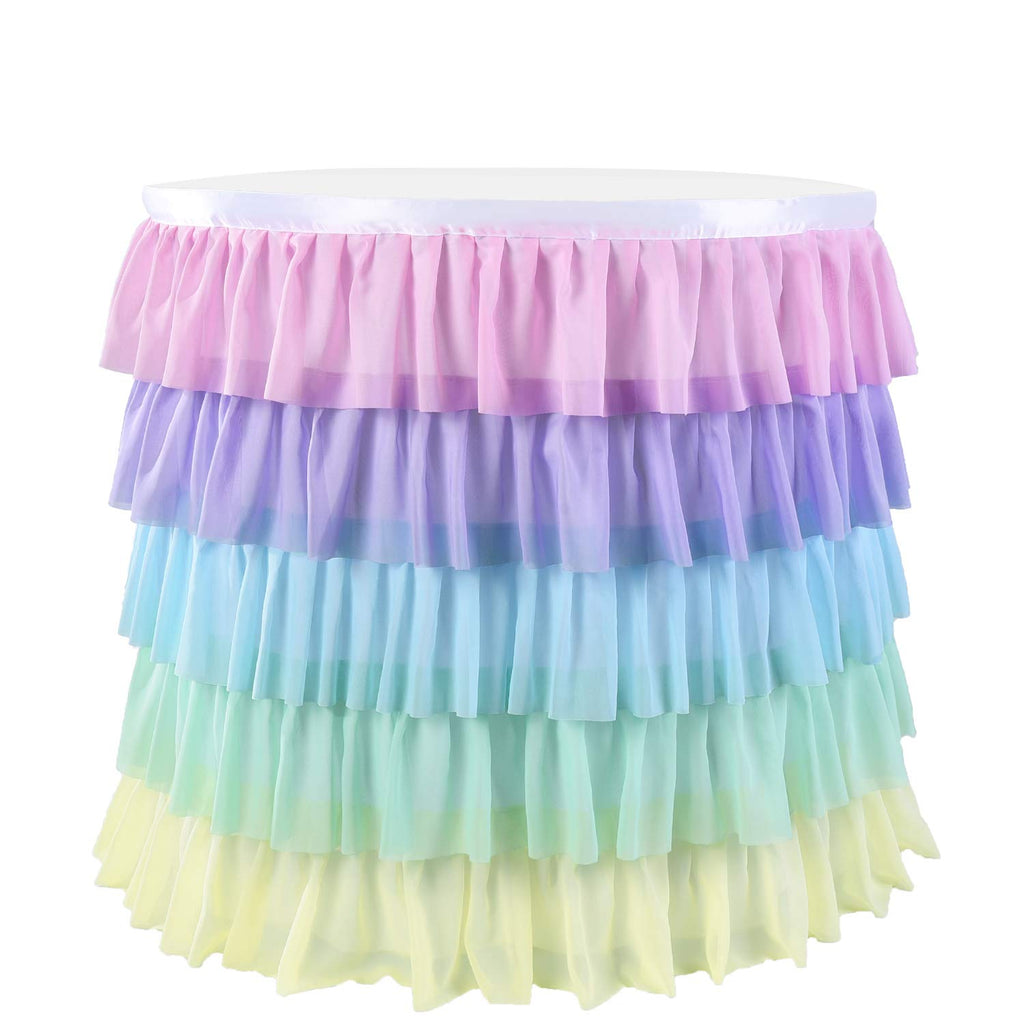 9ft Rainbow Tutu Tulle Table Skirt for Rectangle Round Tables Chiffon Table Cloth for Birthday Party Decorations Baby Shower Parties Ruffle Table Skirting