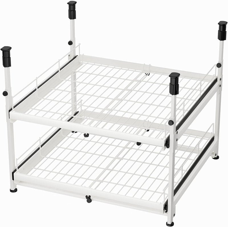 Hisencn Expandable 2-Tier Pull Out Cabinet Organizer, 13"-21" Wide Slide-Out Drawers (Black)