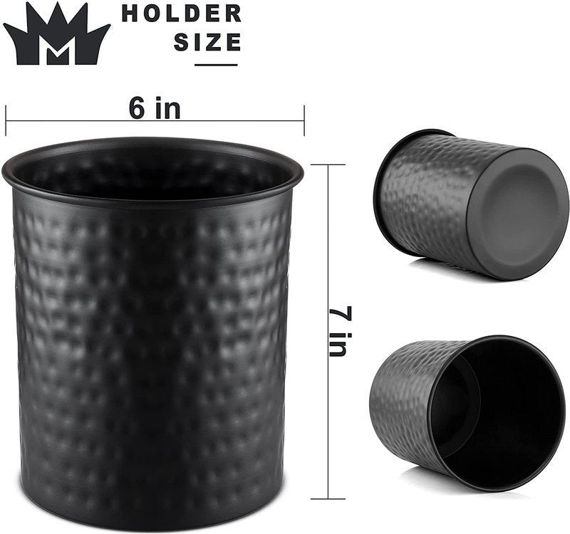 Monarch Abode Kitchen Utensil Holder – Hand Hammered Metal Black Utensil Holder, Decorative Utensil Crock for Kitchen Counter, Cooking Tool and Spatula Holder for Countertop, Caddy Organizer