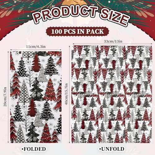 Christmas Guest Napkins 100 Pack - Holiday Paper Towels for Parties & Events