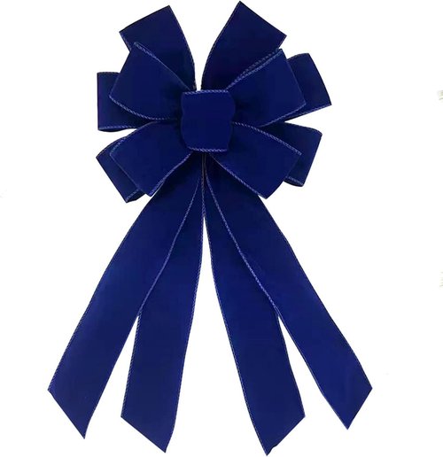 Christmas Velvet Wreath Bow - Navy Blue 20 x 11 Inches | Large Festival Decor for Front Door & Tree Topper