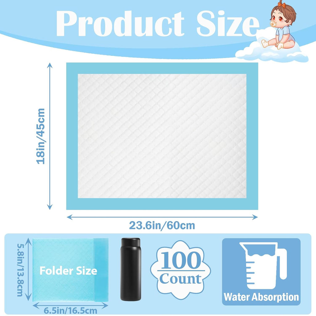 Skiennix Disposable Changing Pads - 100 Pack, Waterproof & Absorbent 18"x24" Underpads for Baby & Adult Protection