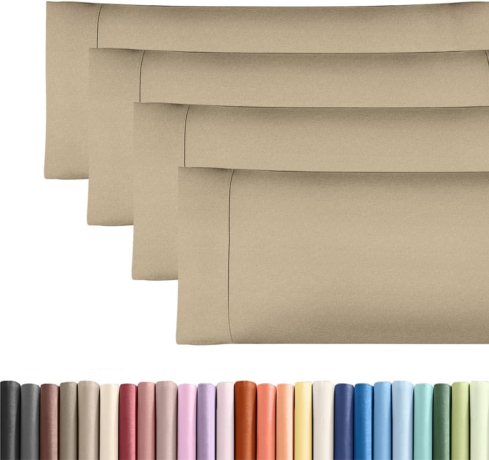 Skiennix Body Pillowcases Set of 4 | Soft, Breathable Covers for Side Sleepers - 20x54" - Heathered Beige