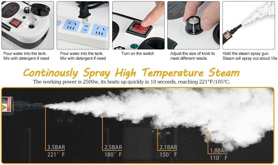 Skiennix 7-in-1 Steam Cleaner - 2500W High Pressure Handheld Steamer for Home & Car Cleaning