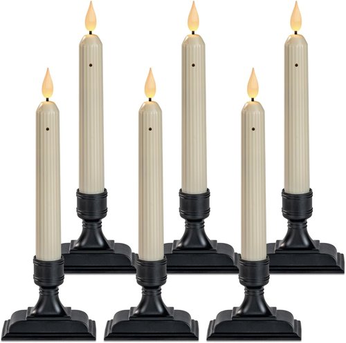 Homemory 6 Pcs Electric Window Candles - Ivory Flickering LED with Dusk to Dawn Sensor | Battery Operated for Holiday Decor