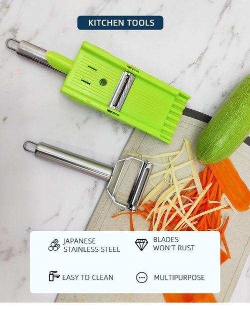KEANVIK Multi Potato Peeler Double Blade for Kitchen, 2 in 1 Multifunctional Peeler & Julienne Set with Grating Plate Great for Fruit and Vegetable