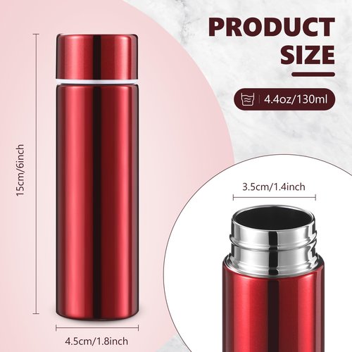 Vesici Mini Water Bottles 4.4 oz Cute Small Insulated Stainless Steel Purse Water Bottles Pocket Slim Flask Keeps Drink Cold and Hot for Women Lunch Bag Coffee(Red,4 Pack)