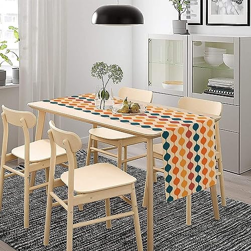 JanJCurt W13 x L90 Mid Century Table Runner Navy Blue Orange Red Geometric (13x90) Farmhouse
