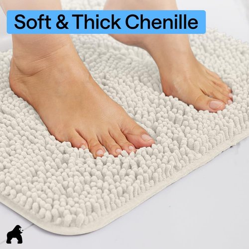 GORILLA GRIP Plush Chenille Bath Rug Mat - Soft, Absorbent, Machine Washable | Ivory Oval Toilet Base