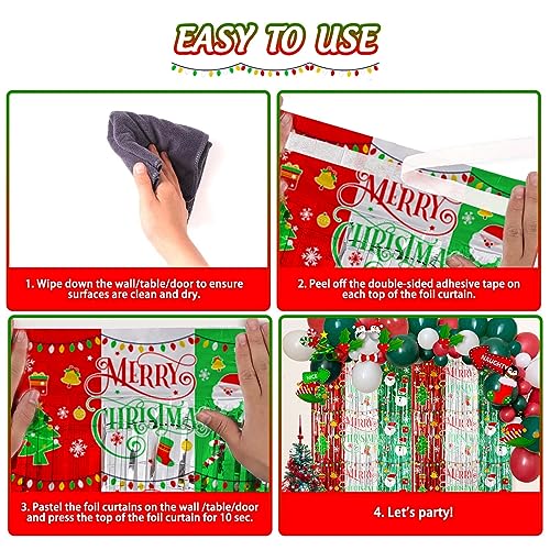 Avezano 3pc Christmas Foil Fringe Curtains 3.3x6.6ft Doorway Backdrop Set