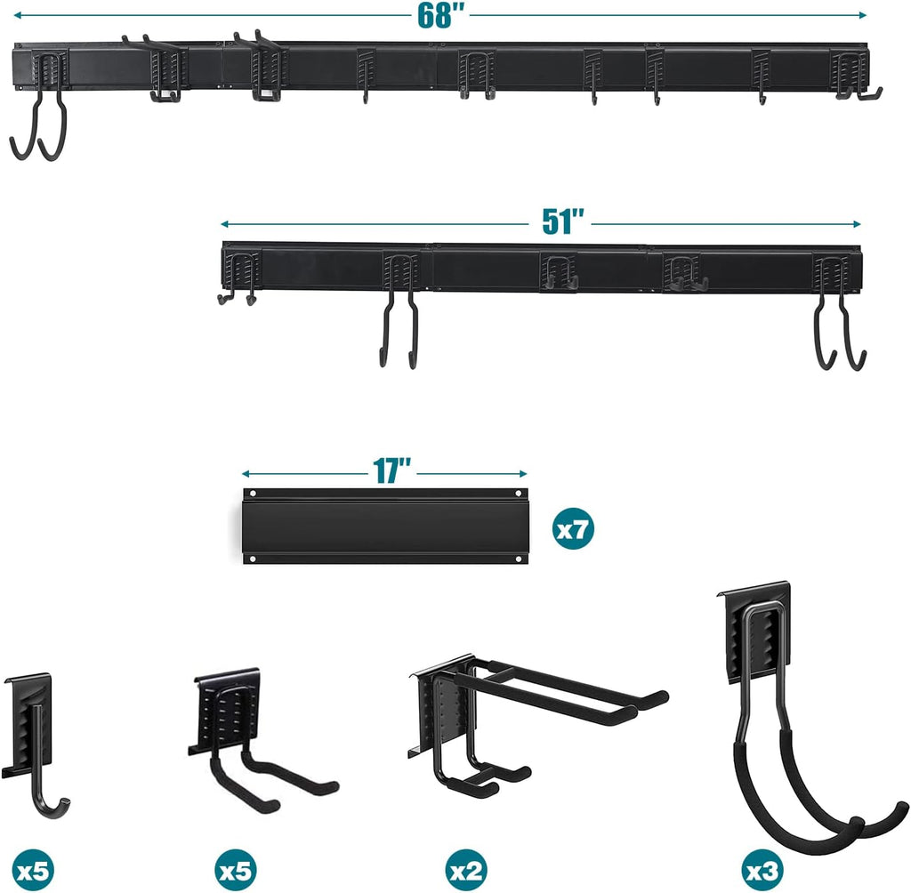 Ultrawall Garage Storage Organizer - Heavy-Duty Wall-Mounted Tool Rack with 15 Hooks | 22 Pieces