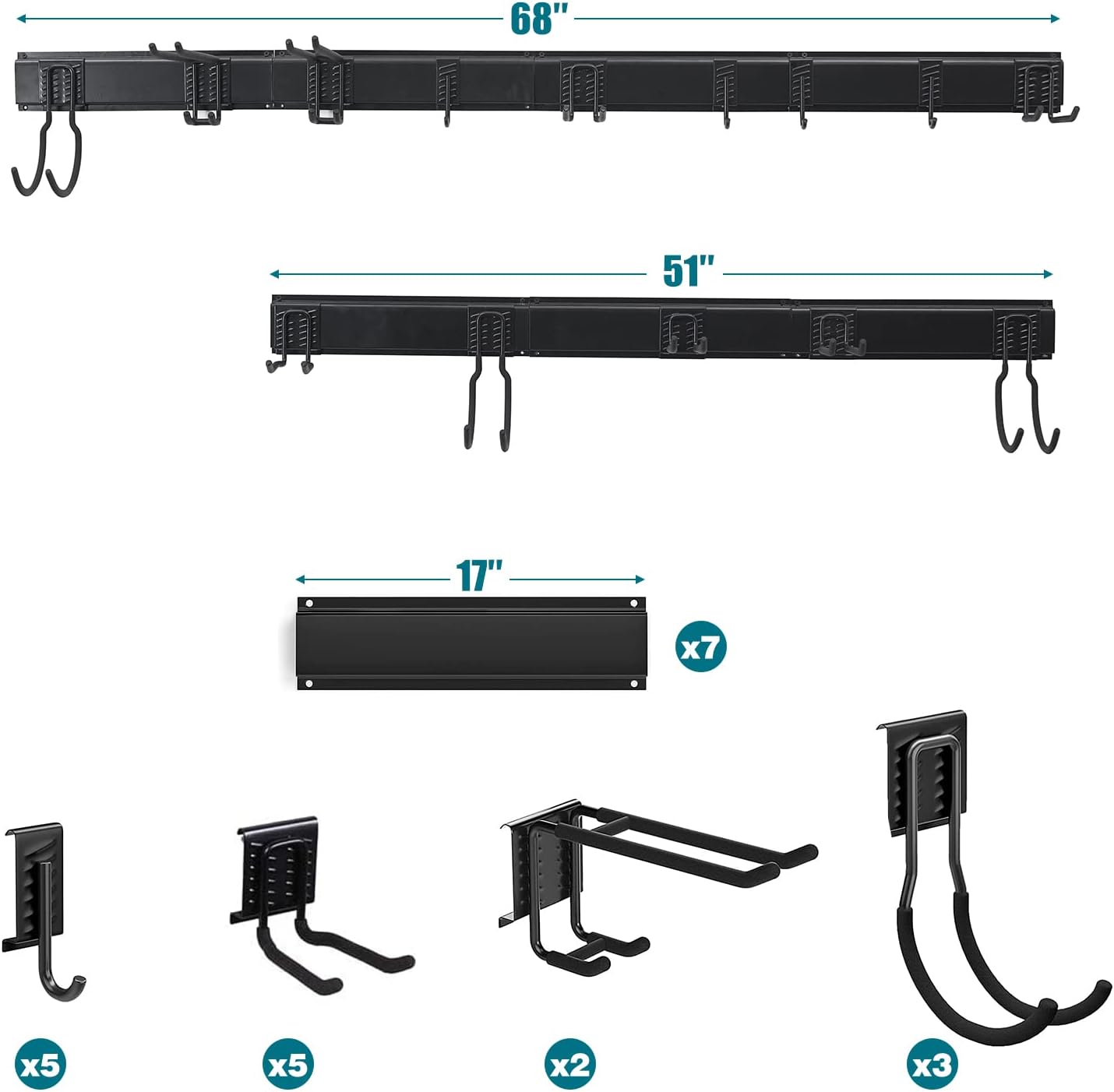 Ultrawall Garage Storage Organizer - Heavy-Duty Wall-Mounted Tool Rack with 15 Hooks | 22 Pieces