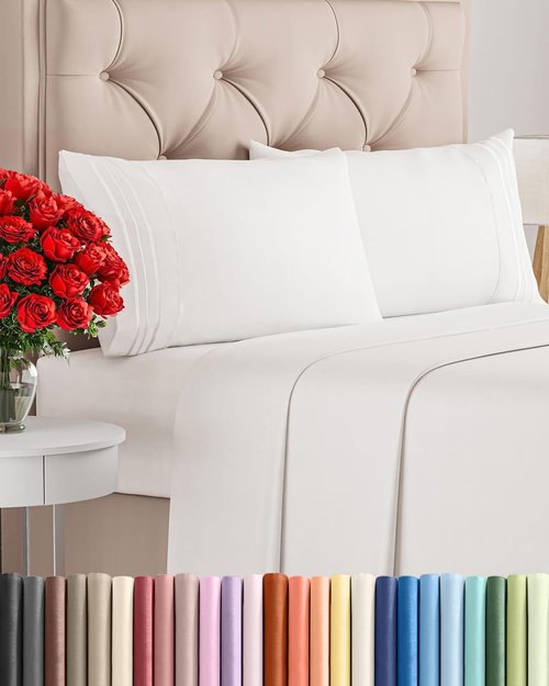 King Size 4 Piece Sheet Set - Luxury Cooling Bed Sheets for All Ages - Soft, Wrinkle-Free, Deep Pockets - Oeko-Tex Certified, Antique White