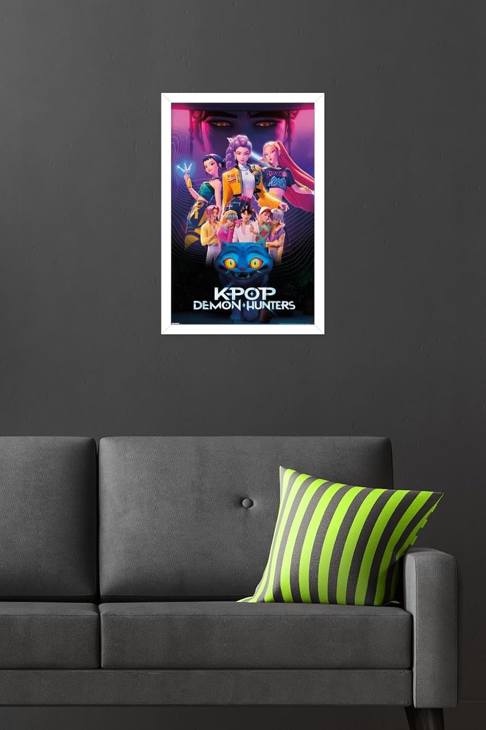 Netflix KPop Demon Hunters Wall Poster - White Framed, 22.4L x 14.7W for Stylish Decor