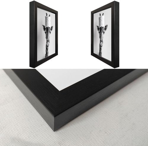 Giraffe Bathroom Wall Art - Funny Black and White Decor with Toilet Paper Roll | Framed Canvas Print