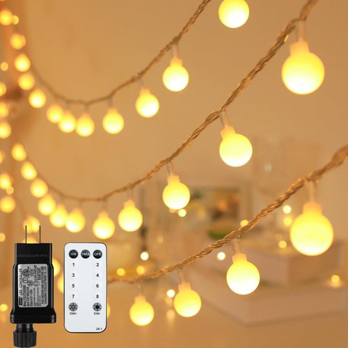 Globe String Lights - 115 Feet, 200 LED Fairy Lights with Remote Timer | 8 Modes for Indoor & Outdoor Use